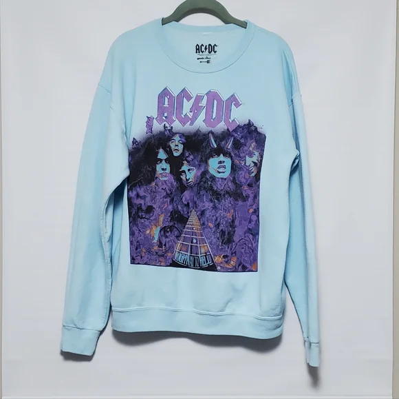 AC/DC Tops Acdc Womens Light Blue Pullover Sweatshirt Highway